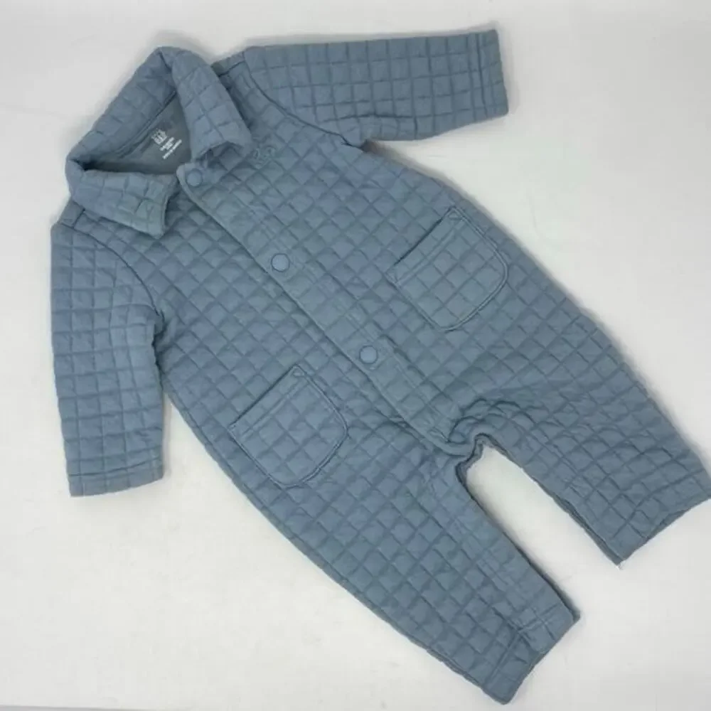 GAP Baby Quilted Jacquard One Piece Age 0-3 Mos Cozy Light Blue Snap Coverall